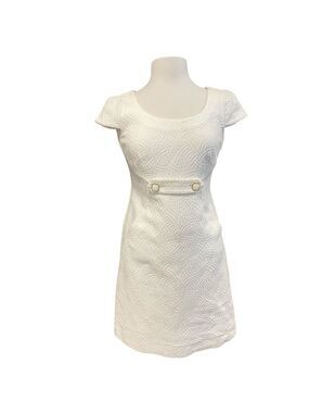 Luisa Spagnoli designer dress made Italy white texture short sleeve 100% cotton